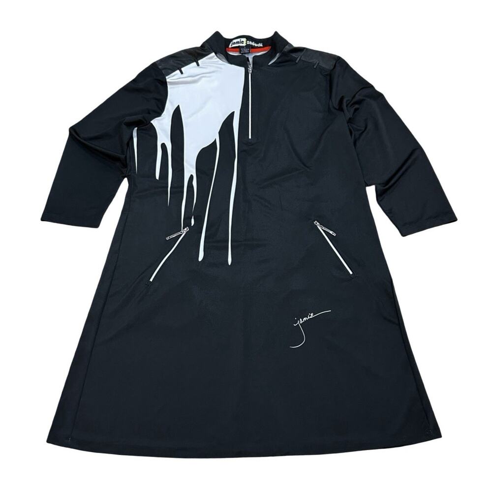 Jamie Sadock Golf Dress Size L Black Performance Long Sleeve Drip Print Pullover